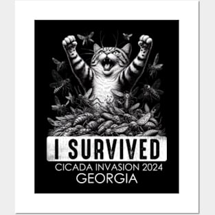 Georgia Cicada Invasion Survivor Funny Cat Posters and Art